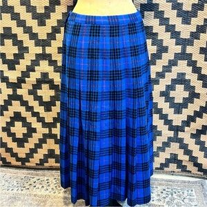 Pendleton Vintage Blue and Black Plaid Pleated Maxi Skirt